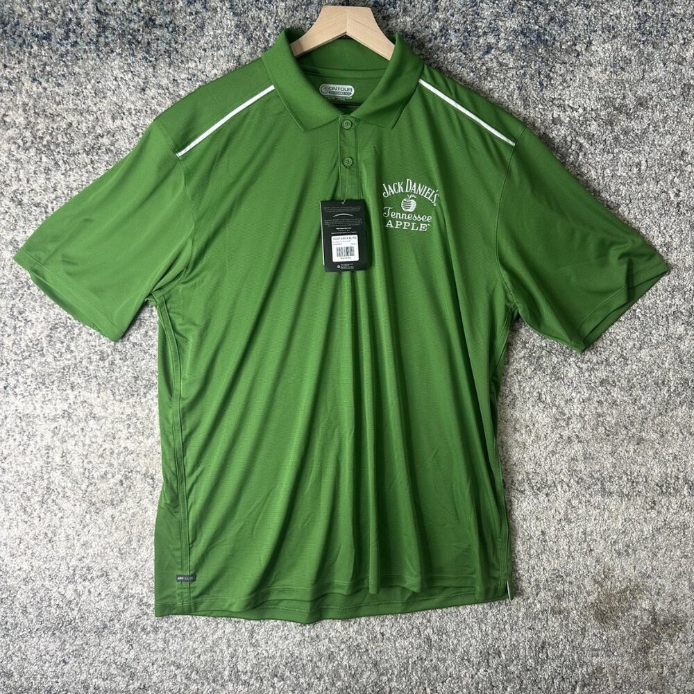 Jack Daniel's Polo Shirt Mens XL Green‎ Tennessee Apple ONTOUR Albula SS Golf